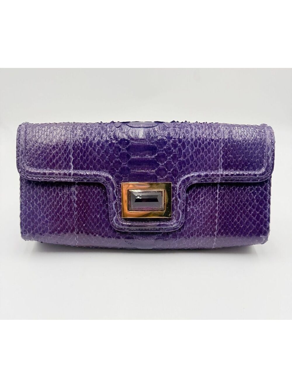 KARA ROSS Purple Genuine Python Skin Gemma Envelope Clutch Bag